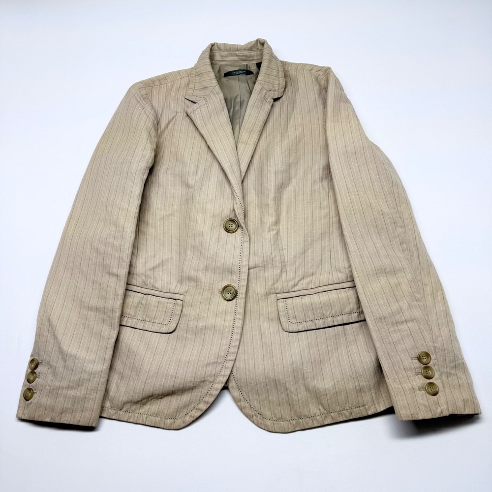 Liz Claiborne Collection Tan Pinstripe Linen Cotton Blazer Jacket Size 12